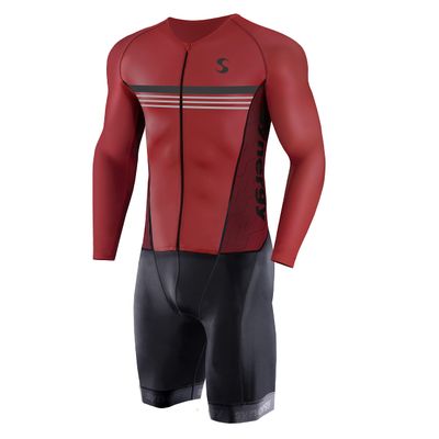 Synergy Men's Trisuit - Pro Thermal Long Sleeve Cycling Skinsuit (Large, Cardinal)