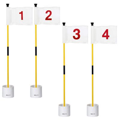 KINGTOP Golf Flagstick Mini, Putting Green Flags for Yard, 4inch Hole Cup, 8" by 6" Golf Flag, 3 Feet Yellow Flagpole, 2-Section Design, Numbered# 1-4