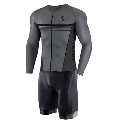 Synergy Men's Trisuit - Pro Thermal Long Sleeve Cycling Skinsuit (Medium, Gunmetal)