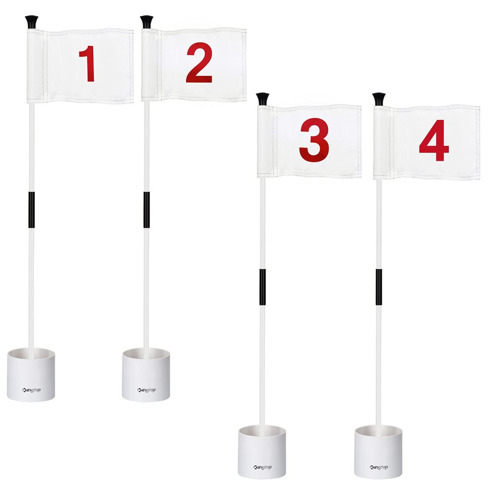 KINGTOP Golf Flagsticks Mini, Putting Green Flags for Yard, Golf Flag 8" by 6", 4 Hole Cup, 3 Feet Yellow Flagpole, 2-Section Design, White Numbered# 1-4