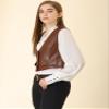 Allegra K Women's Racerback Suit Vest Sleeveless Versatile PU Faux Leather Vest X-Small Brown view 4