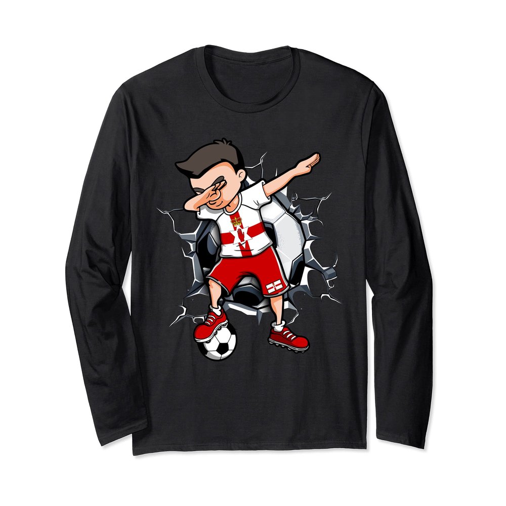 Dabbing Soccer Boy Northern Ireland Football Fans Jersey Art Long Sleeve T-Shirt