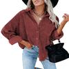 Flygo Women's Collared Oversized Long Sleeve Button Down Flannel Corduroy Shirt Jacket (Wine Red, Small) view 1