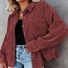 Flygo Women's Collared Oversized Long Sleeve Button Down Flannel Corduroy Shirt Jacket (Wine Red, Small) view 2