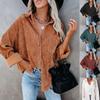 Flygo Women's Collared Oversized Long Sleeve Button Down Flannel Corduroy Shirt Jacket (Wine Red, Small) view 3