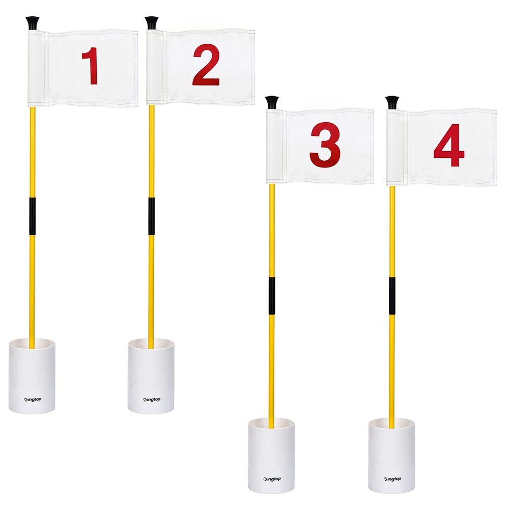 KINGTOP Golf Flagstick Mini, Putting Green Flags for Yard, 6inch Hole Cup, 8" by 6" Golf Flag, 3 Feet Yellow Flagpole, 2-Section Design, Numbered# 1-4
