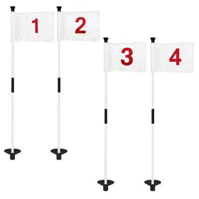 KINGTOP Golf Flagsticks Mini, Putting Green Flags for Yard, 3 Feet Flagpole, 8" by 6" Golf Flag, 2-Section Design, White Numbered# 1-4