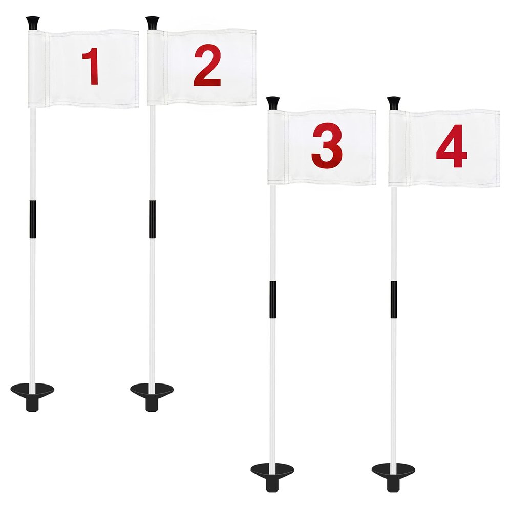 KINGTOP Golf Flagsticks Mini, Putting Green Flags for Yard, 3 Feet Flagpole, 8" by 6" Golf Flag, 2-Section Design, White Numbered# 1-4
