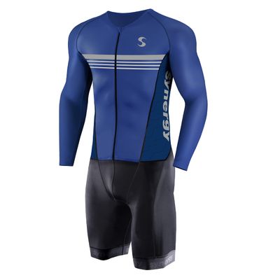 Synergy Men's Trisuit - Pro Thermal Long Sleeve Cycling Skinsuit (Large, Night Shadow)