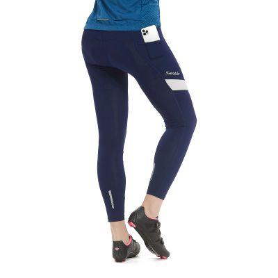 Santic Women's Bike Pants 4D Padded Cycling Tights High Waisted Bicycle Trousers with Pockets Biking Apparel UPF 50+ A-Blue