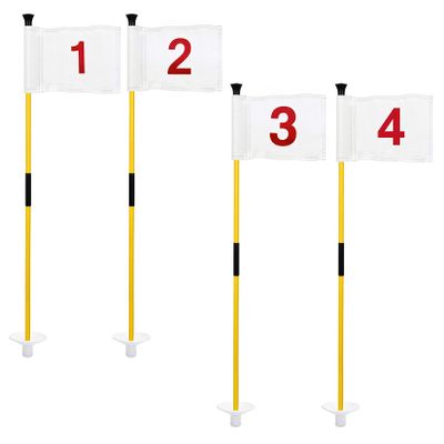 KINGTOP Golf Flagsticks Mini, Putting Green Flags for Yard, 3 Feet Flagpole, 8" by 6" Golf Flag, 2-Section Design, White Numbered# 1-4