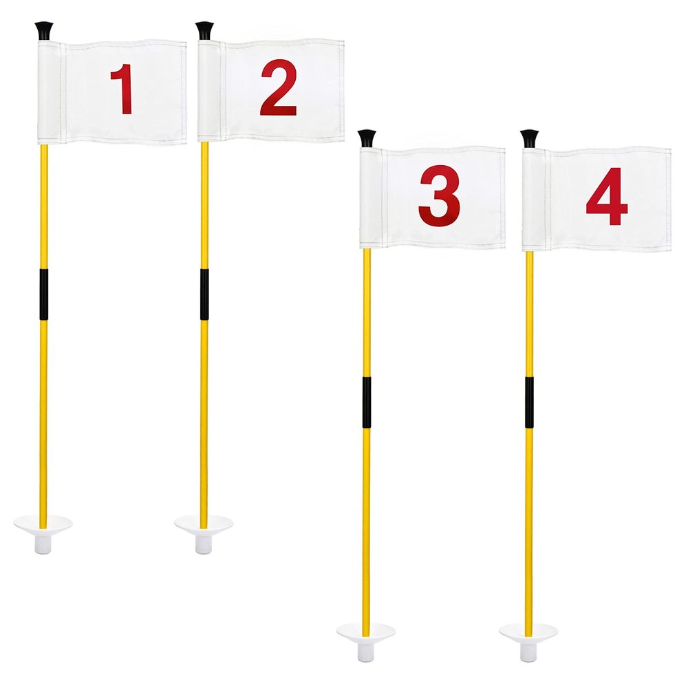 KINGTOP Golf Flagsticks Mini, Putting Green Flags for Yard, 3 Feet Flagpole, 8" by 6" Golf Flag, 2-Section Design, White Numbered# 1-4