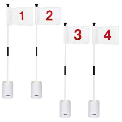 KINGTOP Golf Flagsticks Mini, Putting Green Flags for Yard, 8" by 6" Golf Flag, 6 inches Hole Cup, 3 Feet Yellow Flagpole, 2-Section Design, White Numbered# 1-4