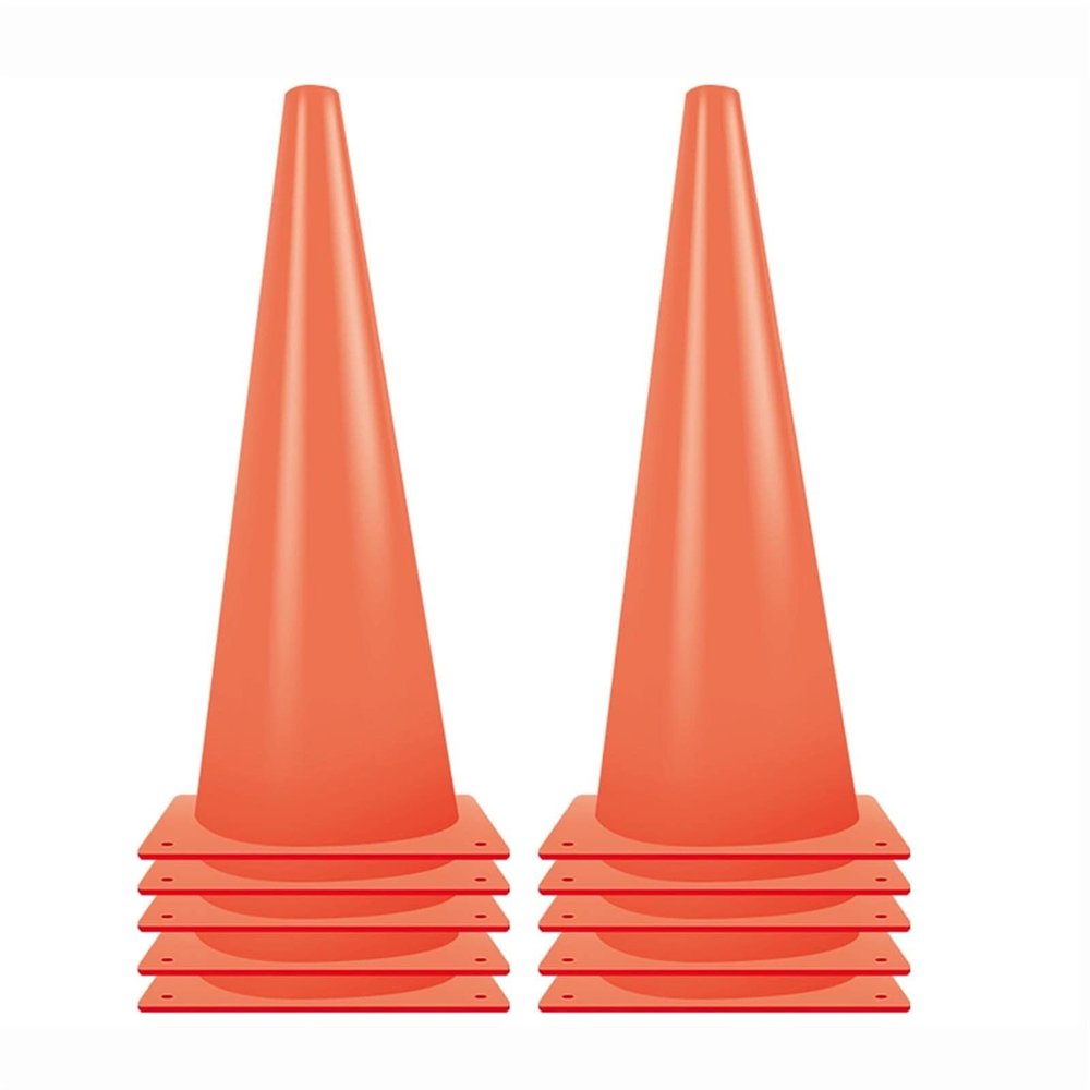 Agility Training Cone Orange Plastic Traffic Cone, Indoor and Outdoor Football, Basketball Agility Marker Cones, 10 Pieces (Size : 21x48cm)