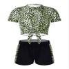 renvena Girl Leopard 2 Piece Athletic Suits Strappy Short T-Shirt with Booty Shorts Dance Gymnastic Outfits Chartreuse Leopard 14 view 1