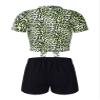 renvena Girl Leopard 2 Piece Athletic Suits Strappy Short T-Shirt with Booty Shorts Dance Gymnastic Outfits Chartreuse Leopard 14 view 2