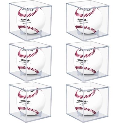 VOLEAAR Baseball Display Case 6 Pack, UV Protected Acrylic Square Baseball Holder, Clear Cube Autograph Memorabilia Ball Display Cases, Official Size Baseball Display Box