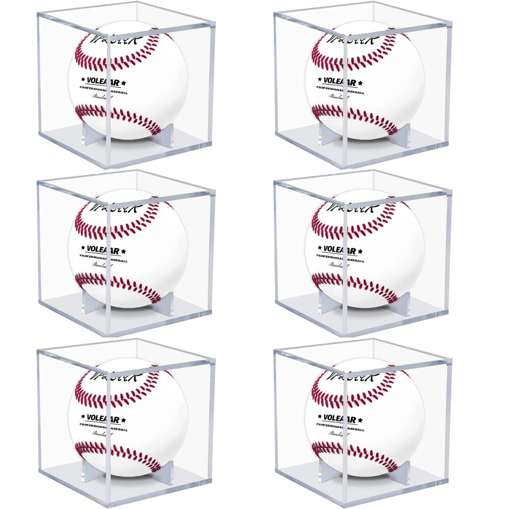 VOLEAAR Baseball Display Case 6 Pack, UV Protected Acrylic Square Baseball Holder, Clear Cube Autograph Memorabilia Ball Display Cases, Official Size Baseball Display Box