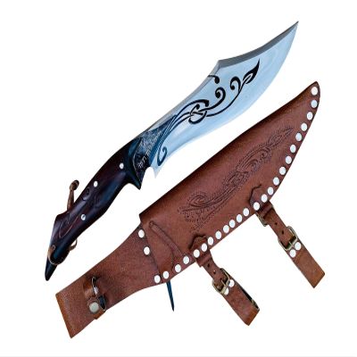EGKH -12 inch Blade Custom Hand Forged Knife with engraving in the blade, Sheath and Handle - Full Tang Blade knife, Outdoor Survival Kukri - Khukuri