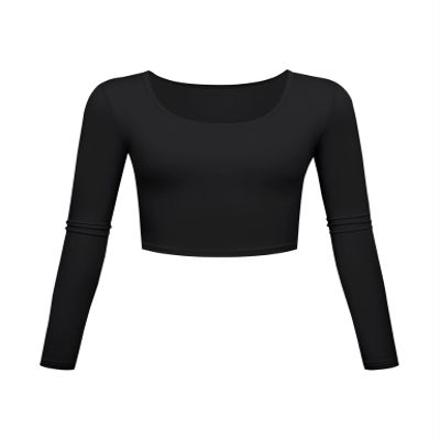 Workout Crop Tops for Women Sexy Black Trendy Cropped Yoga Half Tshirts Scoop Neck Long Sleeve Basic Shirt Loose Crop Tops for Women Large