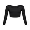 Workout Crop Tops for Women Sexy Black Trendy Cropped Yoga Half Tshirts Scoop Neck Long Sleeve Basic Shirt Loose Crop Tops for Women Large view 1
