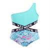Hedmy Kid Girls One Piece Athletic Swimsuits One Shoulder Cutout Monokini Swimwear Bikini Bathing Suits Tropical Leaves 10 Years view 1