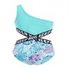 Hedmy Kid Girls One Piece Athletic Swimsuits One Shoulder Cutout Monokini Swimwear Bikini Bathing Suits Tropical Leaves 10 Years view 2
