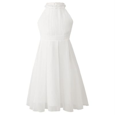 Duoremi Kids Flower Girls Ruffle Halter Neck Dress Pageant Party Pleated First Communion Gown White 4 Years