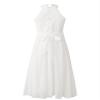 Duoremi Kids Flower Girls Ruffle Halter Neck Dress Pageant Party Pleated First Communion Gown White 4 Years view 2
