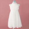 Duoremi Kids Flower Girls Ruffle Halter Neck Dress Pageant Party Pleated First Communion Gown White 4 Years view 3