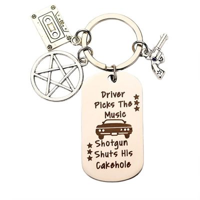 ShiQiao Spl Birthday Gifts for Her Him - Driver Picks the Music Shotgun Shuts His Cakehole Keychain for Friends Supernatural Fans Christmas Gifts