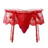 Floral Lace Sissy Pouch Panties Men Mesh Sheer Transparent Thong G-String Crossdress Lingerie Underwear with Garters Belts Straps See through Bikini Briefs Girly Shorts Hipster Underpant Red One Size view 1