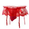 Floral Lace Sissy Pouch Panties Men Mesh Sheer Transparent Thong G-String Crossdress Lingerie Underwear with Garters Belts Straps See through Bikini Briefs Girly Shorts Hipster Underpant Red One Size view 2