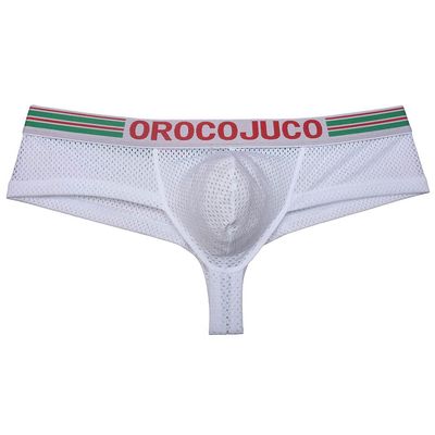 OROCOJUCO Men Cheeky Boxers Briefs Underwear Elastic Brazilian Bikini Shorts 5" Back Coverage Boxers Trunks White L
