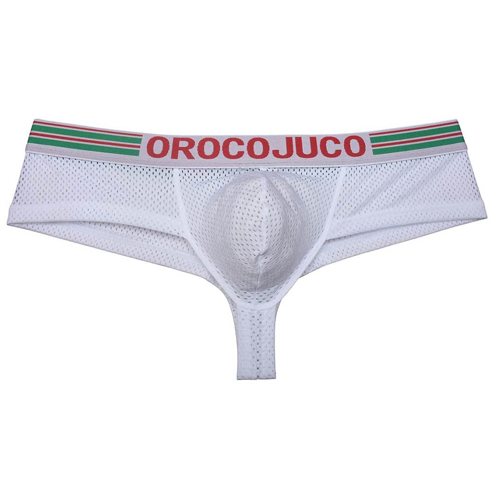 OROCOJUCO Men Cheeky Boxers Briefs Underwear Elastic Brazilian Bikini Shorts 5" Back Coverage Boxers Trunks White L