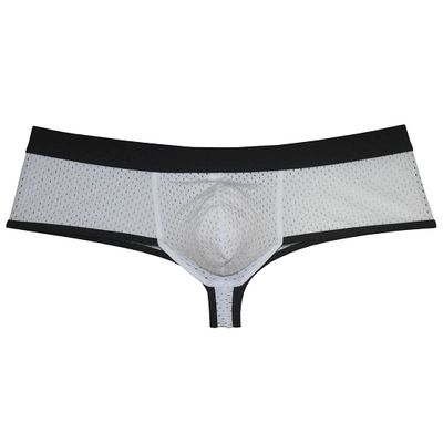 OROCOJUCO Men's Skimpy Boxer Brief Underwear Breath Holes Cheeky Shorts Briefs Brazilian Bikini Pouch Trunks White M, OR140