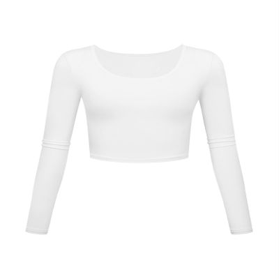 Long Sleeve Crop Tops for Women Workout Basic Clothes for Teen Ladies Fitted Slim Scoop Neck Cute Yoga Shirts (White, X-Small)