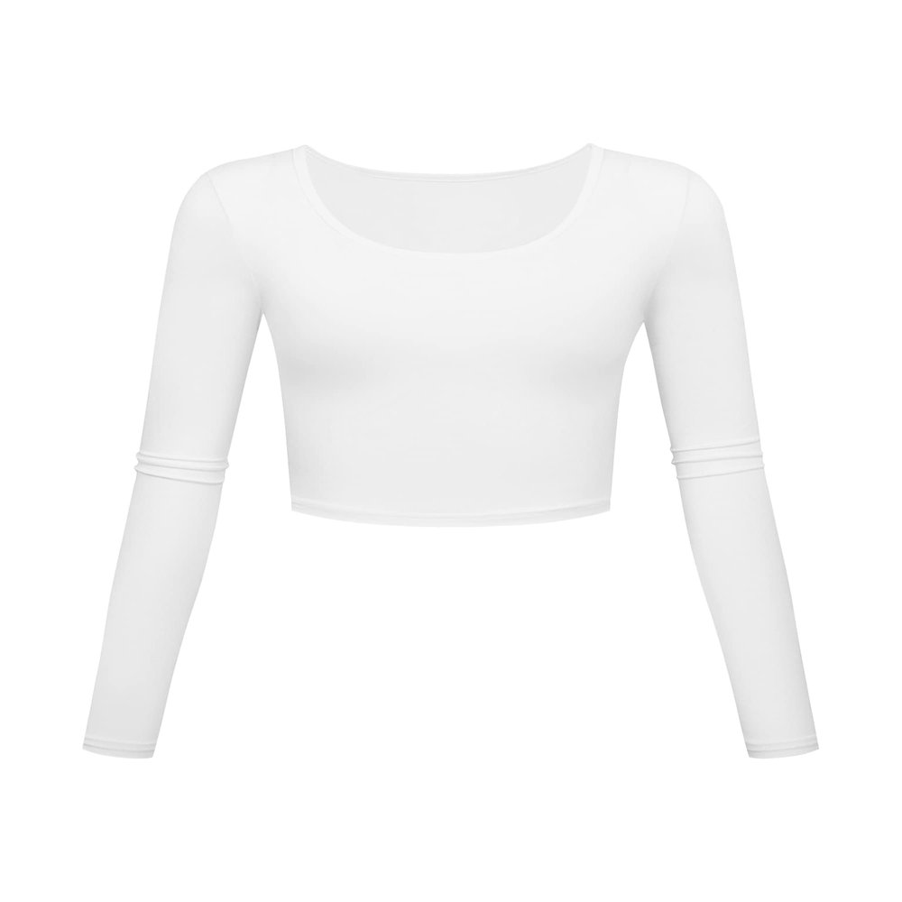 Long Sleeve Crop Tops for Women Workout Basic Clothes for Teen Ladies Fitted Slim Scoop Neck Cute Yoga Shirts (White, X-Small)