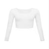 Long Sleeve Crop Tops for Women Workout Basic Clothes for Teen Ladies Fitted Slim Scoop Neck Cute Yoga Shirts (White, X-Small) view 1