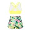 Yihuimin Girls Criss Cross Back Crop Top with Booty Shorts Kids Digital 2 Pcs Athletic Dancewear Lemon Yellow 14 Years view 1