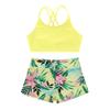 Yihuimin Girls Criss Cross Back Crop Top with Booty Shorts Kids Digital 2 Pcs Athletic Dancewear Lemon Yellow 14 Years view 4