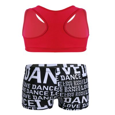 Yihuimin Kids Girls 2 Pieces Active Outfit Racer Back Sports Bra with Booty Shorts Ballet Dancewear Red 3-4 Years