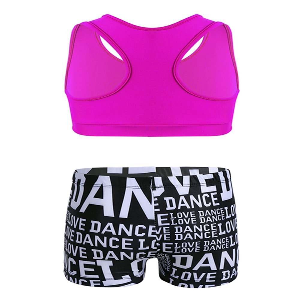 Yihuimin Kids Girls 2 Pieces Active Outfit Racer Back Sports Bra with Booty Shorts Ballet Dancewear Rose&Black 3-4 Years