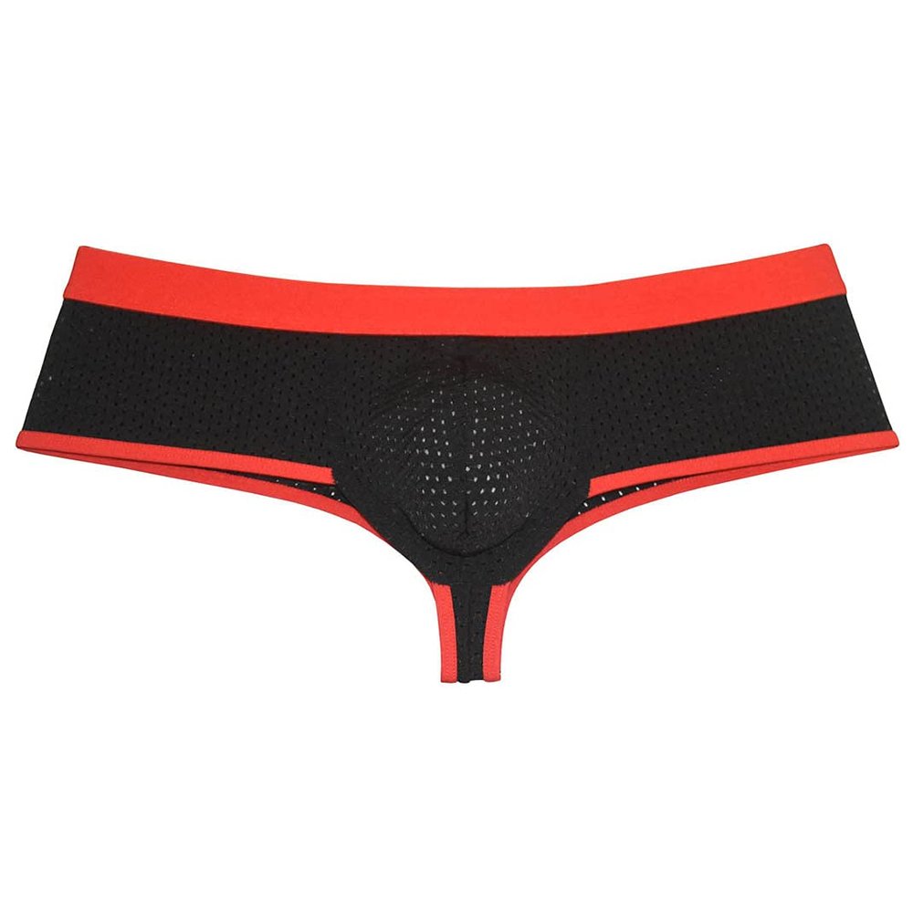 OROCOJUCO Men's Skimpy Boxer Brief Underwear Breath Holes Cheeky Shorts Briefs Brazilian Bikini Pouch Trunks Black M (OR140)