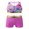renvena Girls 2Pcs Athletic Outfits Racer Back Crop Top with Booty Shorts for Ballet Dance Gymnastic Swim Colorful Zebra Pattern 14 view 1