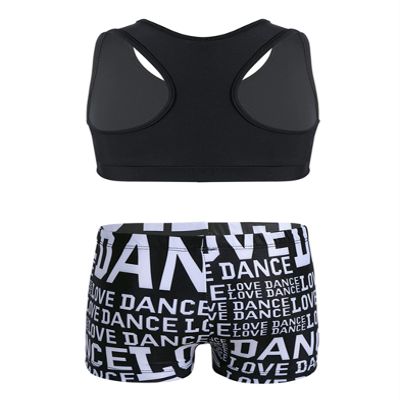 Yihuimin Kids Girls 2 Pieces Active Outfit Racer Back Sports Bra with Booty Shorts Ballet Dancewear Black 3-4 Years