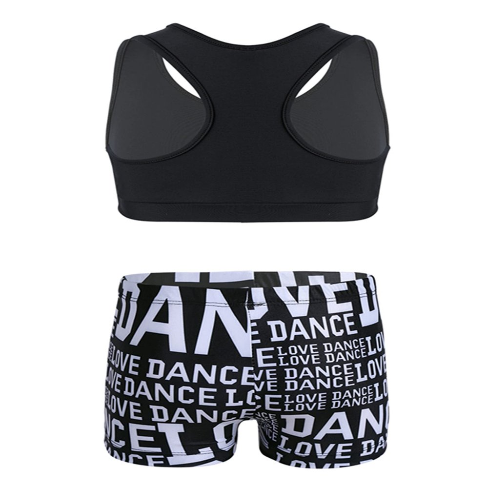 Yihuimin Kids Girls 2 Pieces Active Outfit Racer Back Sports Bra with Booty Shorts Ballet Dancewear Black 3-4 Years