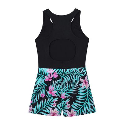 TTAO Kids Girls One Piece Keyhole Back Unitard Jumpsuit Gymnastics Workout Dance Yoga Leotard Bodysuit Black Lily 4 Years