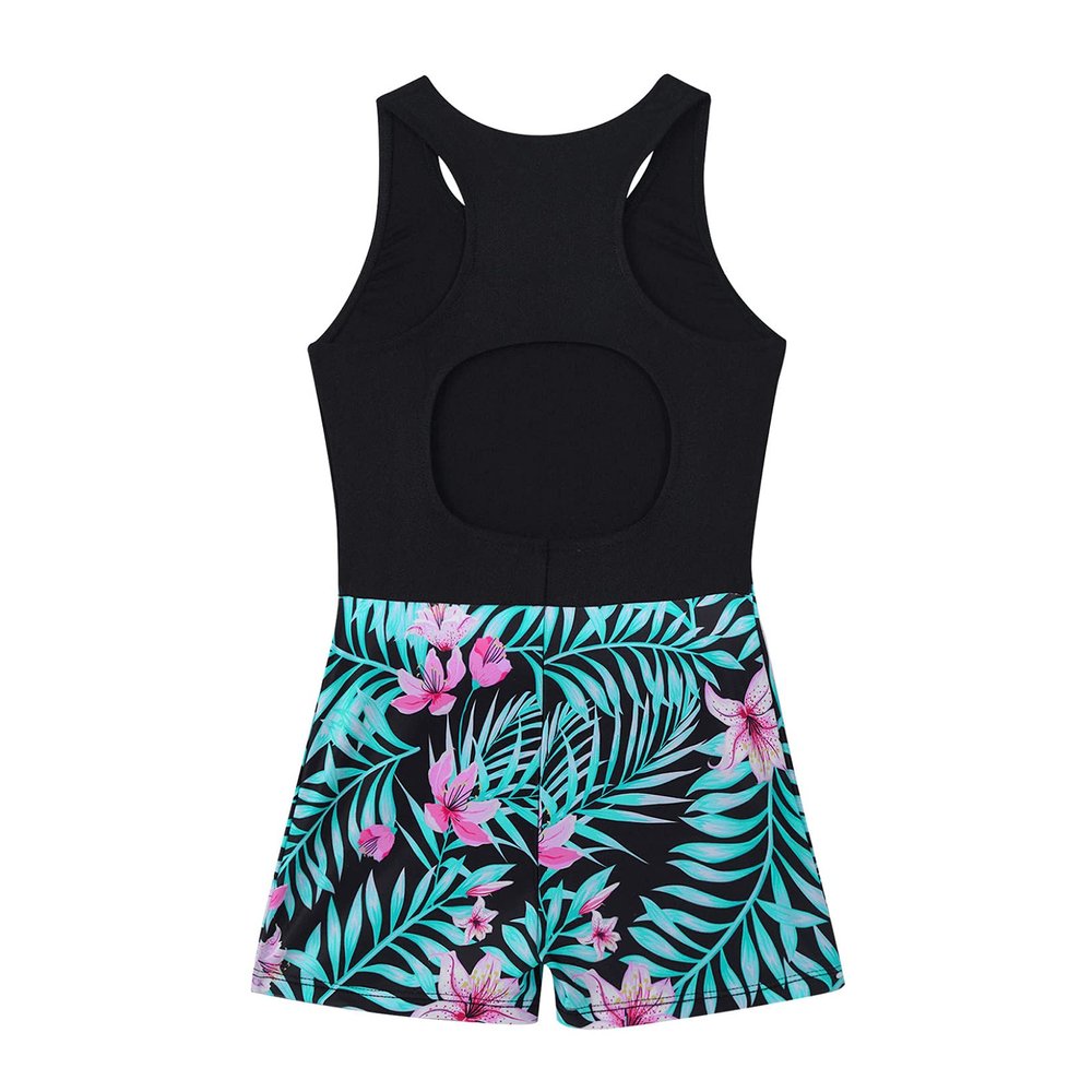 TTAO Kids Girls One Piece Keyhole Back Unitard Jumpsuit Gymnastics Workout Dance Yoga Leotard Bodysuit Black Lily 4 Years