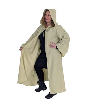 Everfan Adult Hooded Robe with Sleeves | Wizard, Jedi, Monk, Medieval Cosplay Cape, LARP Costume for Adults (Adult Small - 44" long from neck down (40" chest), Tan)